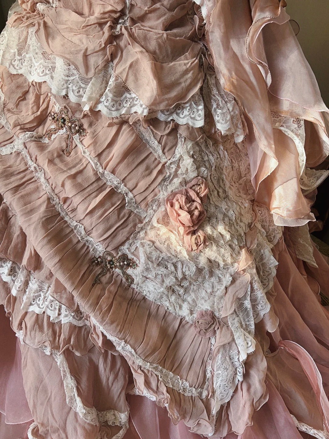 Beautiful Pink Rose Slim Skirt Pleated French Lace Mermaid Wedding Dress