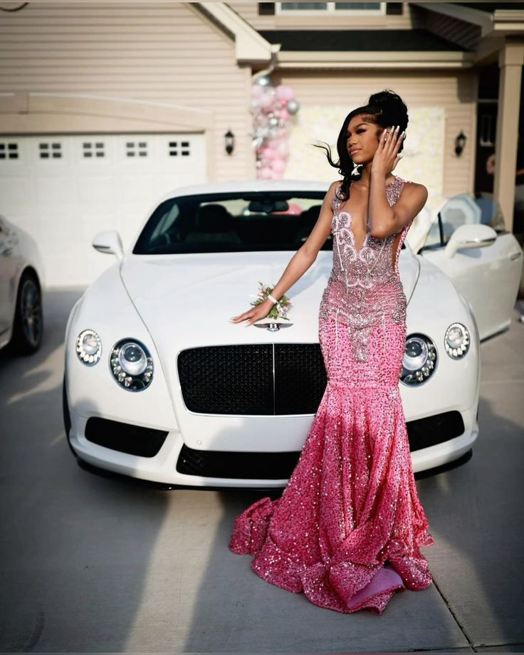 Beautiful Pink Sequin Beaded Mermaid Prom Dresses Prom Dresses