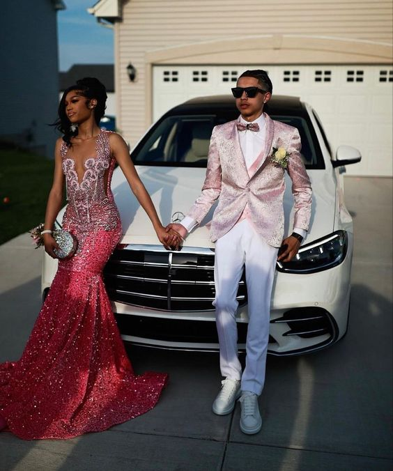 Beautiful Pink Sequin Beaded Mermaid Prom Dresses Prom Dresses