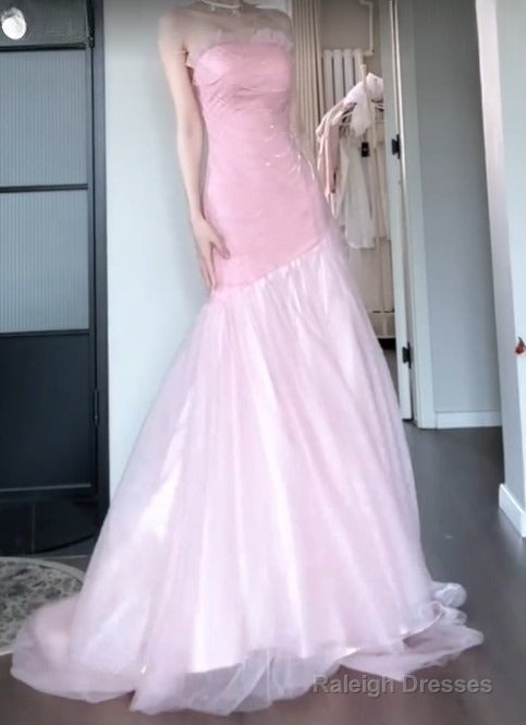 Beautiful Pink Strapless A-Line Tulle Sequined Long Ball Dress Birthday Evening Dress Secondary image