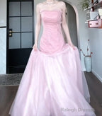 Beautiful Pink Strapless A-Line Tulle Sequined Long Ball Dress Birthday Evening Dress