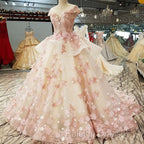 Beautiful Pink Tulle With Flowers And Beaded Long Party Dress, Pink Sweet 16 Gown