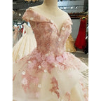 Beautiful Pink Tulle With Flowers And Beaded Long Prom Dresses Pink Sweet 16 Gowns
