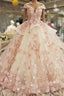 Beautiful Pink Tulle With Flowers And Beaded Long Party Dress, Pink Sweet 16 Gown