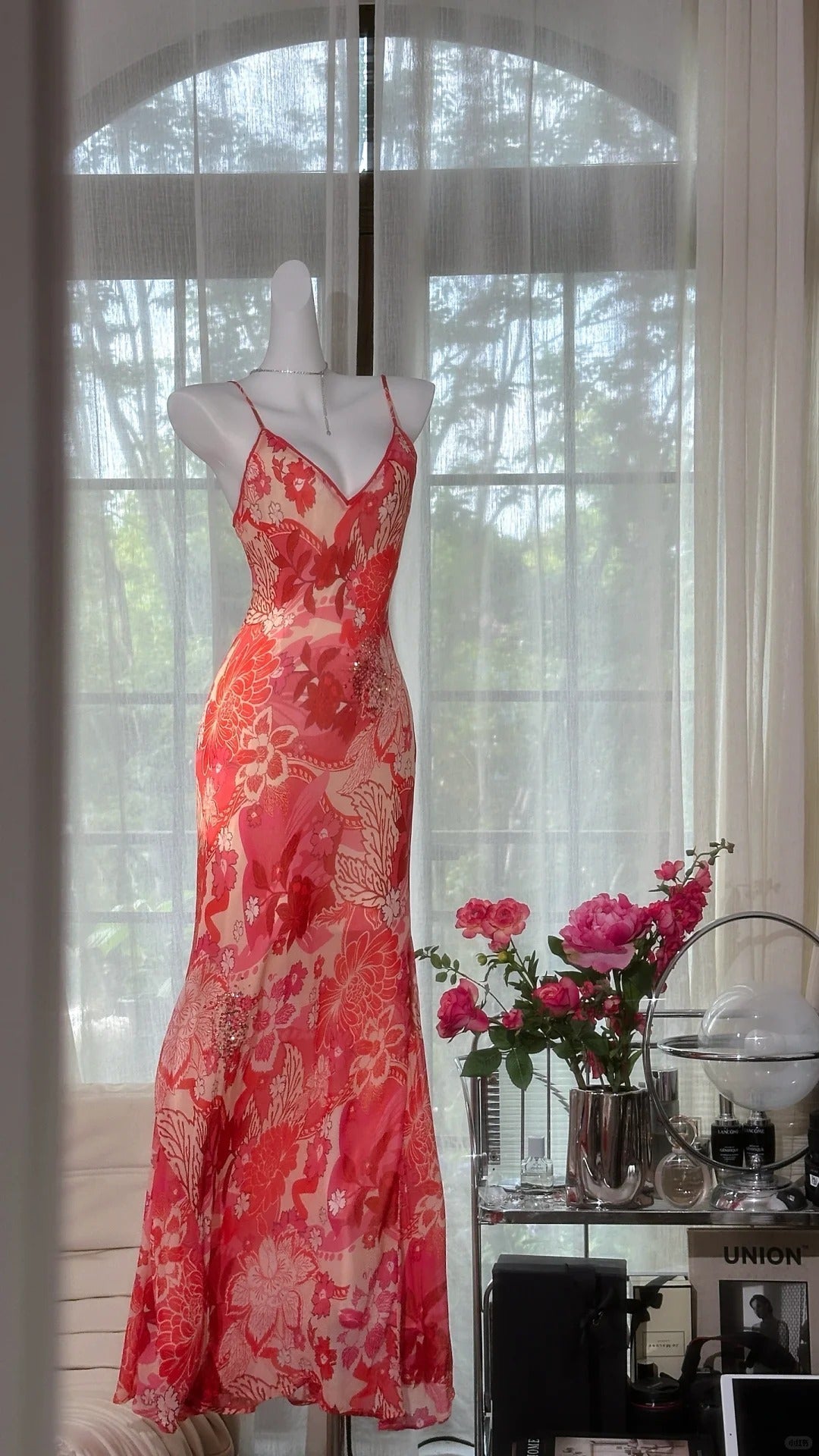 Beautiful Printed V-Neck Strapless Chiffon Mermaid Formal Prom Dress