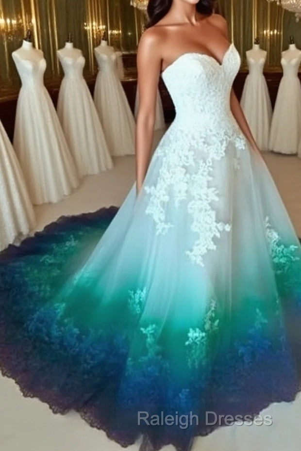 Beautiful Prom Dress A-Line Sweetheart Ombre Lace Elegant Long Prom Dresses Main image