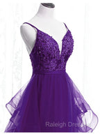 Beautiful Purple Tulle Layers With Lace Long Evening Dresses, Purple Prom Dress Party Dresses
