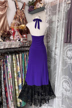 Beautiful Purple V-Neck Lace Mermaid Prom Dresses Long Backless Birthday Prom Dresses