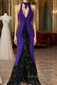 Beautiful Purple V-Neck Lace Mermaid Prom Dresses Long Backless Birthday Prom Dresses