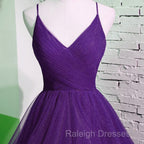 Beautiful Purple V-Neckline Straps Layers Tulle Party Gown, Purple Evening Dress