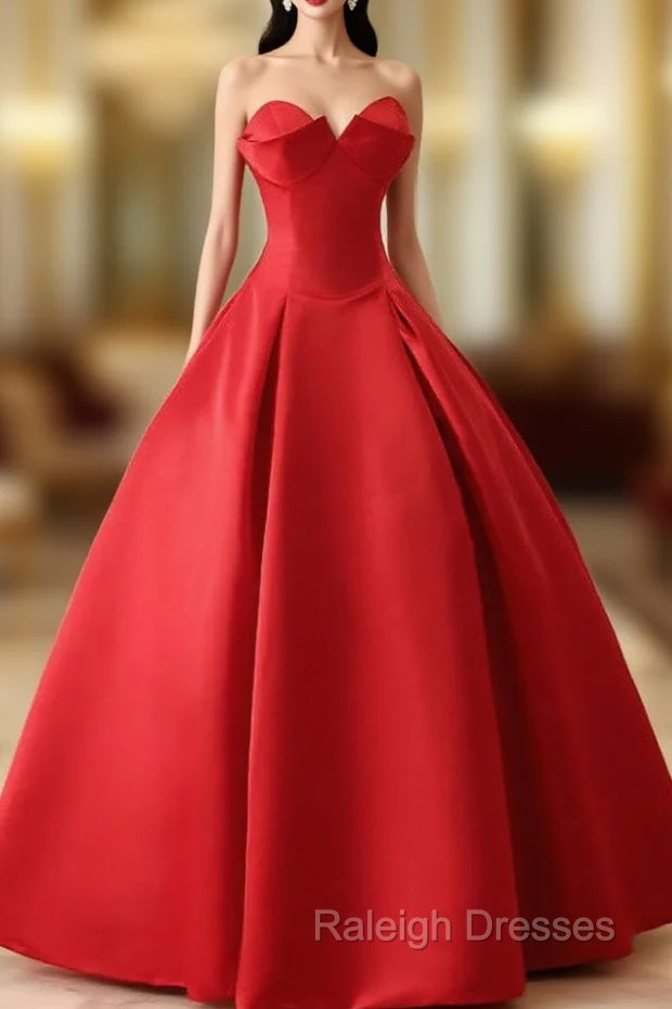 Beautiful Red Satin Prom Dress A Line Sweetheart Ball Sleeveless Backless Main image