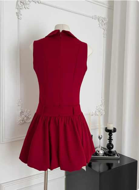 Beautiful Red Three-Dimensional Flower Sleeveless Polo Collar Sleeveless Flower Bud Birthday Short Skirt Homecoming Dress