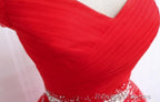 Beautiful Red Tulle Off Shoulder Long Formal Gown , Red Sweet 16 Dresses