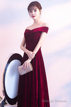 Beautiful Red Velvet Prom Dress , Long Off Shoulder Bridesmaid Dress