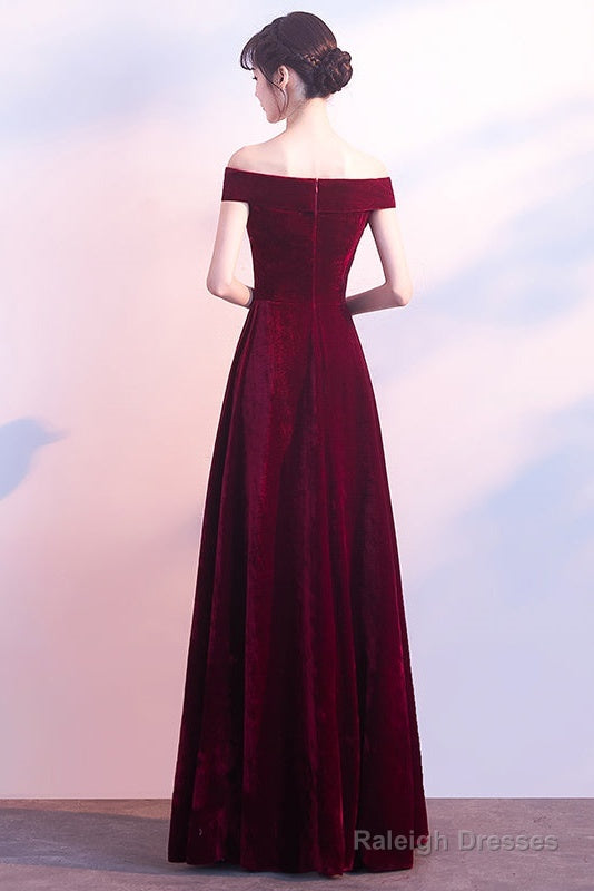 Beautiful Red Velvet Prom Dresses Long Off Shoulder Bridesmaid Dresses