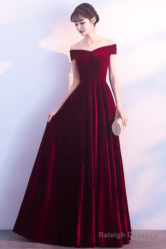 Beautiful Red Velvet Prom Dress , Long Off Shoulder Bridesmaid Dress