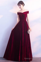 Beautiful Red Velvet Prom Dresses Long Off Shoulder Bridesmaid Dresses