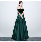 Beautiful Satin And Velvet Long Party Dress, Simple Off Shoulder Prom Dress