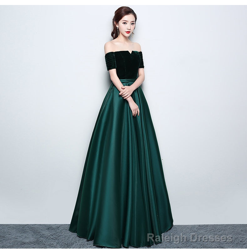 Beautiful Satin And Velvet Long Party Dress, Simple Off Shoulder Prom Dress