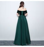 Beautiful Satin And Velvet Long Party Dress, Simple Off Shoulder Prom Dress