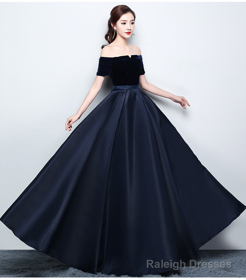 Beautiful Satin And Velvet Long Party Dress, Simple Off Shoulder Prom Dress