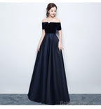 Beautiful Satin And Velvet Long Party Dress, Simple Off Shoulder Prom Dress