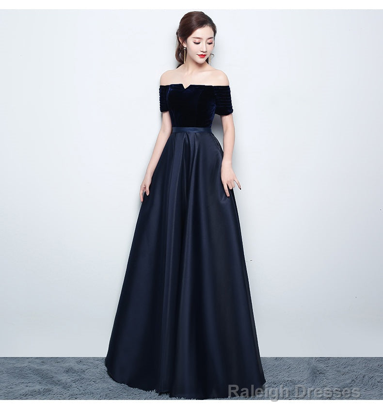 Beautiful Satin And Velvet Long Party Dress, Simple Off Shoulder Prom Dress