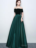 Beautiful Satin And Velvet Long Party Dress, Simple Off Shoulder Prom Dress