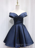 Beautiful Satin Off Shoulder Lace-Up Knee Length Bridesmaid Dress , Short Homecoming Dress