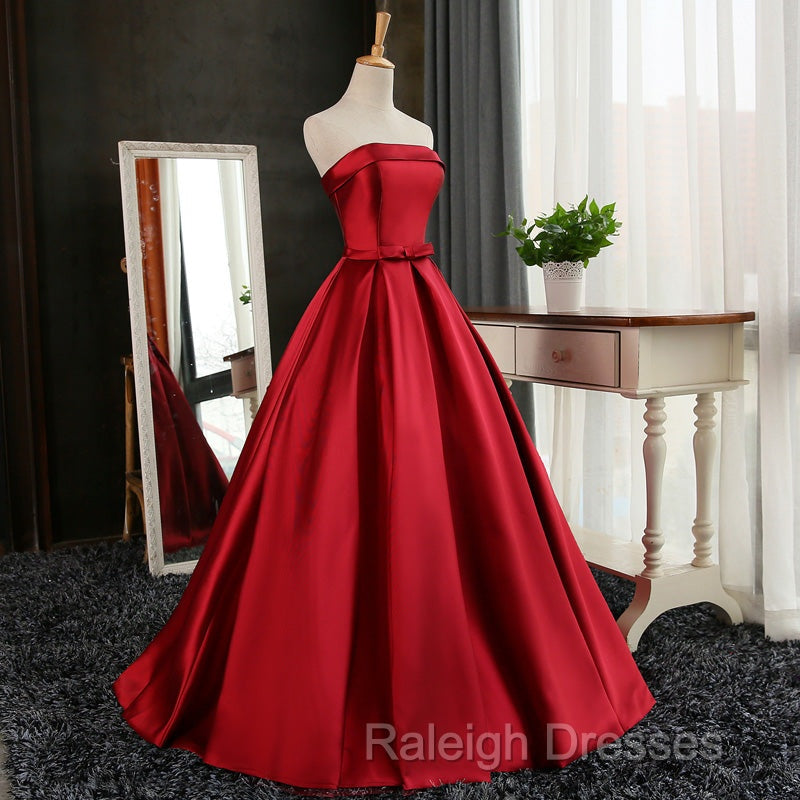 Beautiful Satin Scoop Floor Length Ball Prom Dress , Dark Red Sweet 16 Gown Secondary image