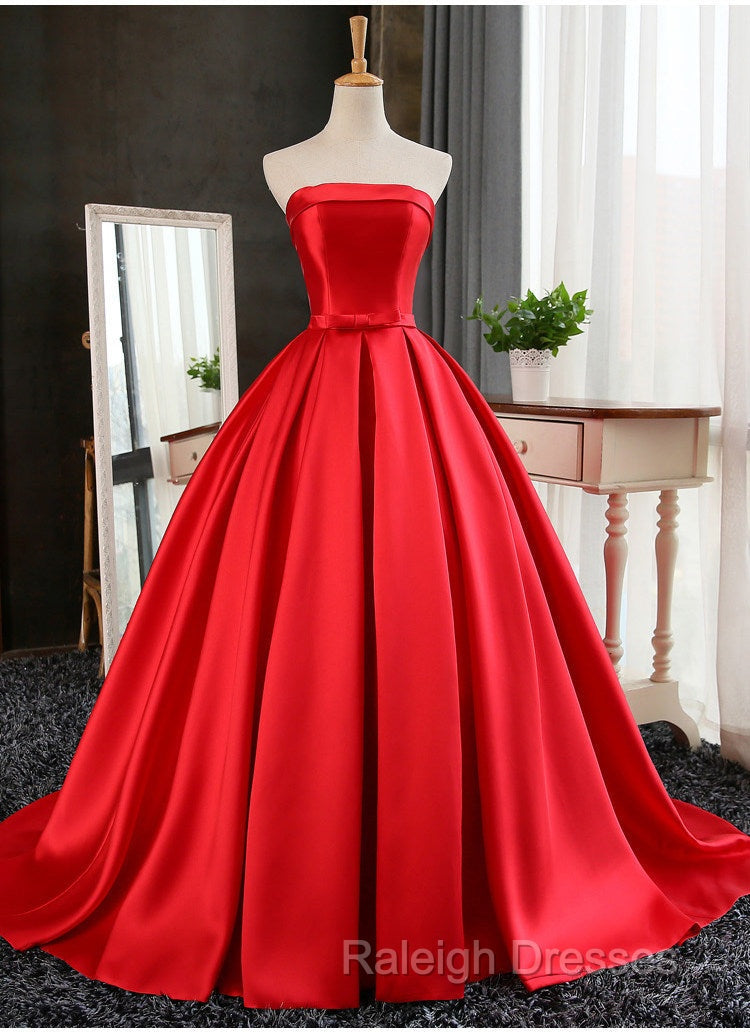 Beautiful Satin Scoop Floor Length Ball Prom Dress , Dark Red Sweet 16 Gown
