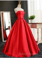 Beautiful Satin Scoop Floor Length Ball Prom Dress , Dark Red Sweet 16 Gown