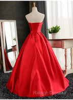 Beautiful Satin Scoop Floor Length Ball Prom Dress , Dark Red Sweet 16 Gown