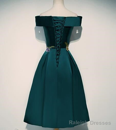 Beautiful Satin Short Flower Off Shoulder Bridesmaid Dress, Cute Homecoming Dress