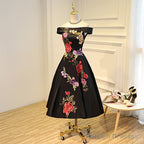 Beautiful Satin Short Flower Off Shoulder Bridesmaid Dress, Cute Homecoming Dress