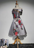 Beautiful Satin Short Flower Off Shoulder Bridesmaid Dresses Cute Homecoming Dresses
