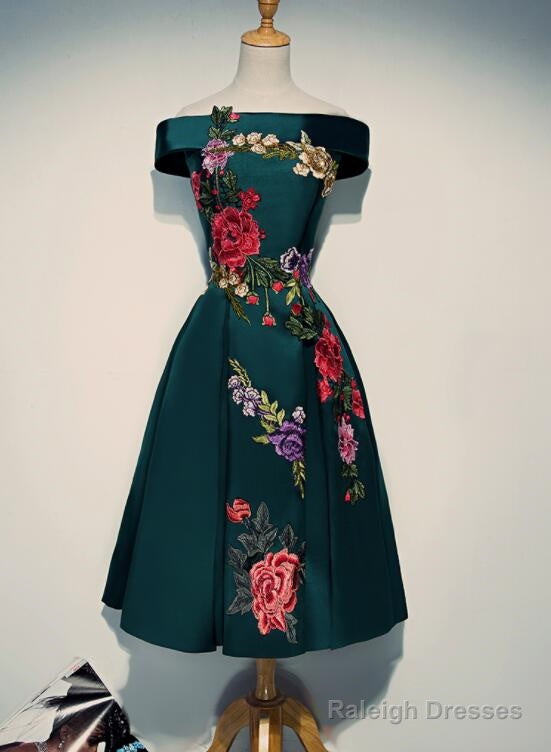 Beautiful Satin Short Flower Off Shoulder Bridesmaid Dress, Cute Homecoming Dress Main image