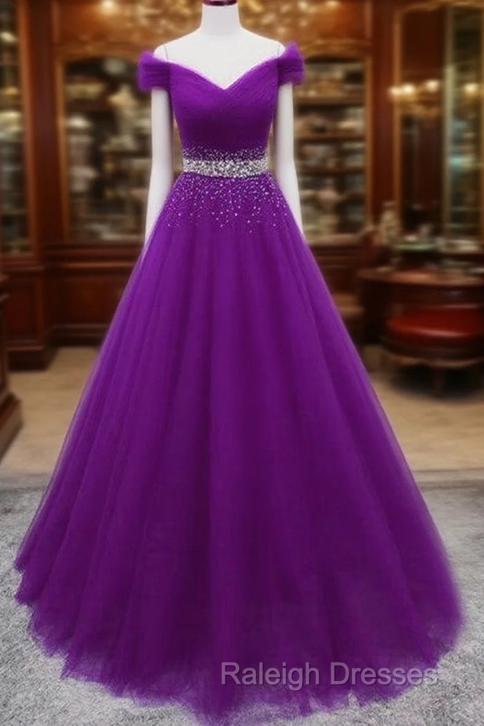 Beautiful Sequins Sweetheart Long Party Dress, Purple Tulle Evening Gown Main image