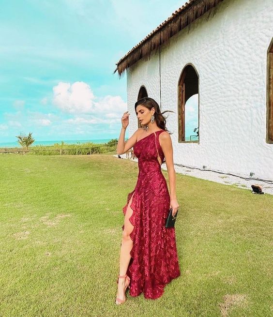 Beautiful Sheath One Shoulder Lace Long Prom Dress Evening Dress Secondary image