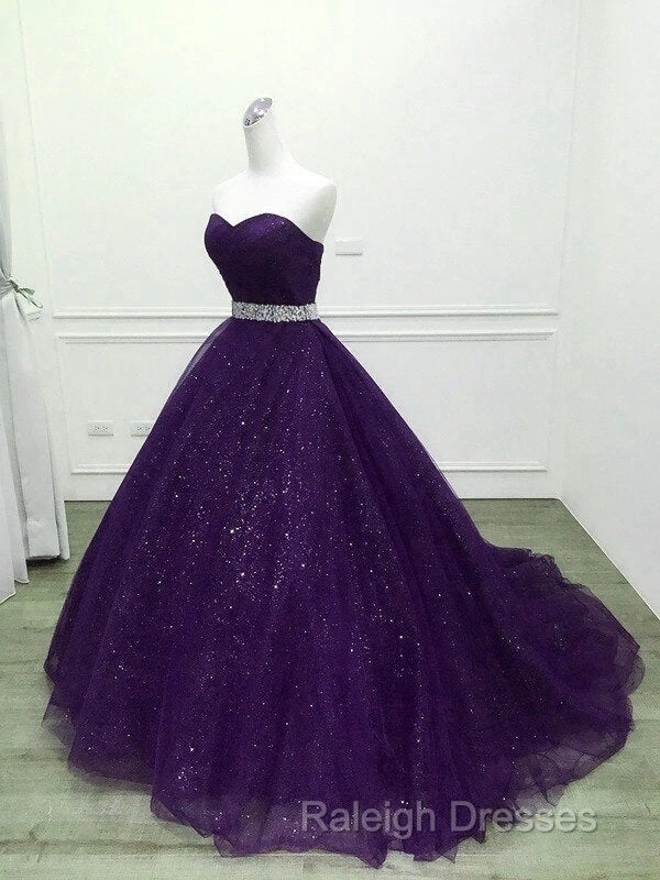 Beautiful Shiny Purple Tulle Beaded Ball Gonw Party Dress, Purple Prom Dresses Secondary image