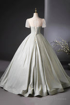 Beautiful Silver Glitter Floor Length Prom Dresses A-Line Short Sleeve Prom Dresses