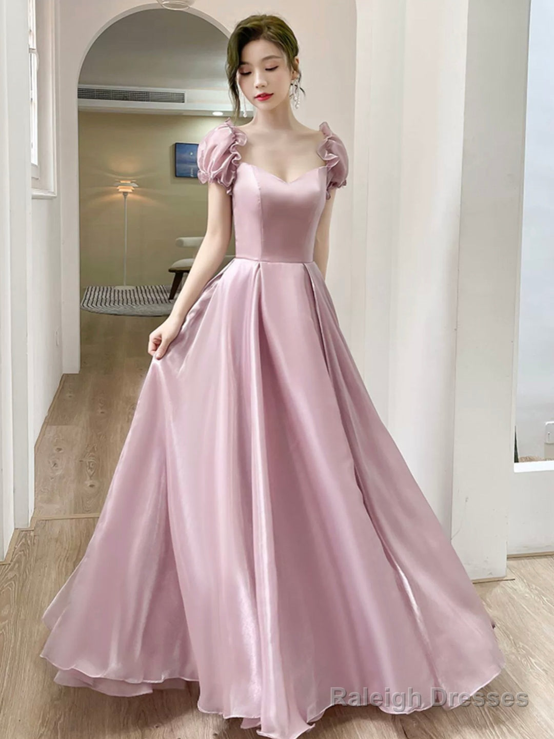 Beautiful Soft Pink Long Party Dress, Tulle A-Line Evening Prom Dress