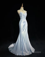 Beautiful Spaghetti Strap Mermaid Glitter Satin Long Prom Backless Applique Evening Gown Simple Wedding Dress