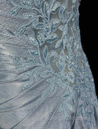 Beautiful Spaghetti Strap Mermaid Glitter Satin Long Prom Backless Applique Prom Gowns Simple Wedding Dress