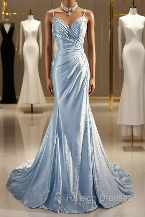 Beautiful Spaghetti Strap Mermaid Glitter Satin Long Prom Backless Applique Prom Gowns Simple Wedding Dress Main image