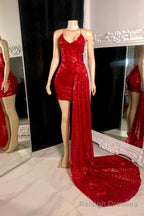 Beautiful Spaghetti Strap Sleeveless Mini Prom Dress With Train