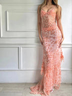 Beautiful Spaghetti Straps Birthday Prom Dress Red Lace Prom Dress