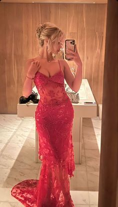 Beautiful Spaghetti Straps Birthday Prom Dress Red Lace Prom Dress