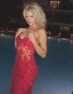 Beautiful Spaghetti Straps Birthday Prom Dress Red Lace Prom Dress