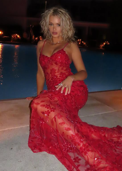 Beautiful Spaghetti Straps Birthday Prom Dress Red Lace Prom Dress